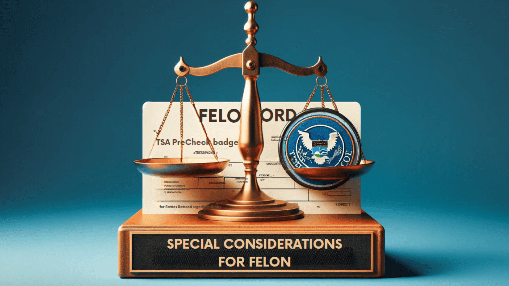 The Image For The &Amp;Quot;Special Considerations For Felons&Amp;Quot; Section Features A Scale Of Justice Balancing Two Key Elements: A Tsa Precheck Badge And A Document Labeled 'Felony Record.' This Visual Metaphor Represents The Thoughtful Consideration Given To Applicants With Felonies By The Tsa. The Color Theme #8F8074 Is Woven Throughout The Composition To Create A Cohesive Visual Narrative.