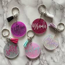 Personalized Name Glitter Monogram Acrylic Keychains Key Chain with Tassel
